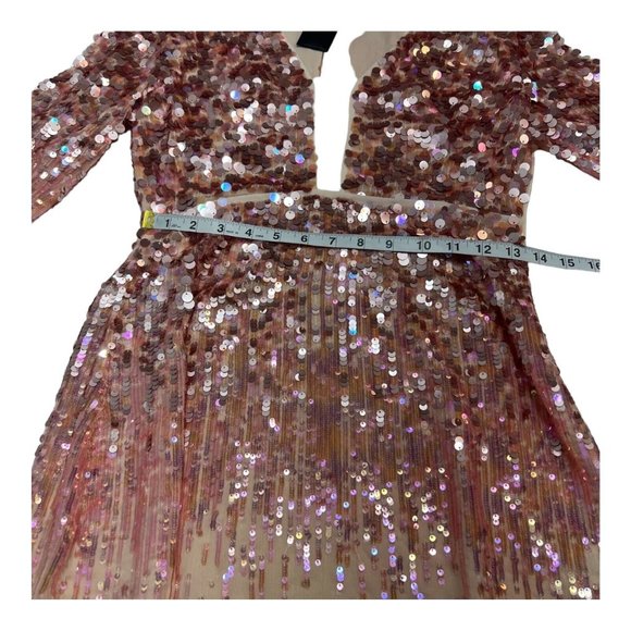 Halston Heritage Pink Chiffon Sequin Dress Knee Length Sheer Lined Size 2 - Picture 6 of 11